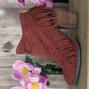 Not Rated size 9 fringe zip up ankle boots cut outs